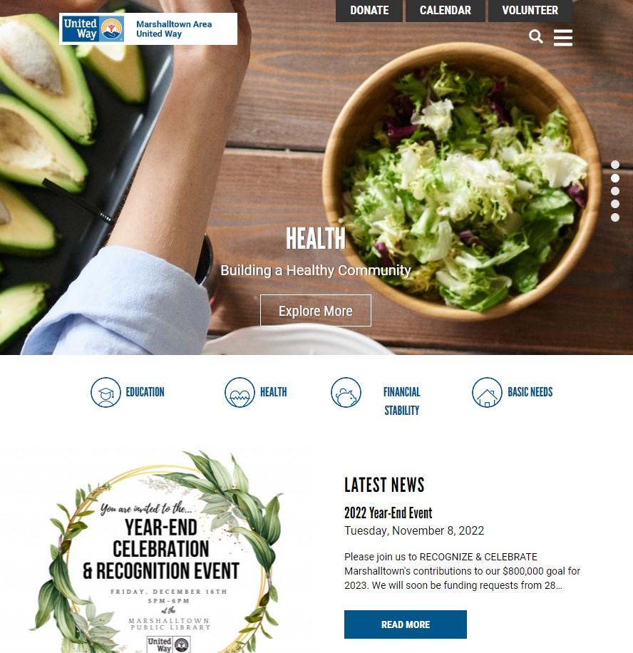 Marshalltown Area United Way website home page